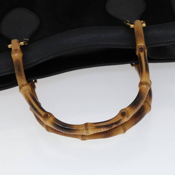GUCCI Bamboo Hand Bag Leather Suede Black Gold 002 1186 002 1186 - Picture 7 of 16